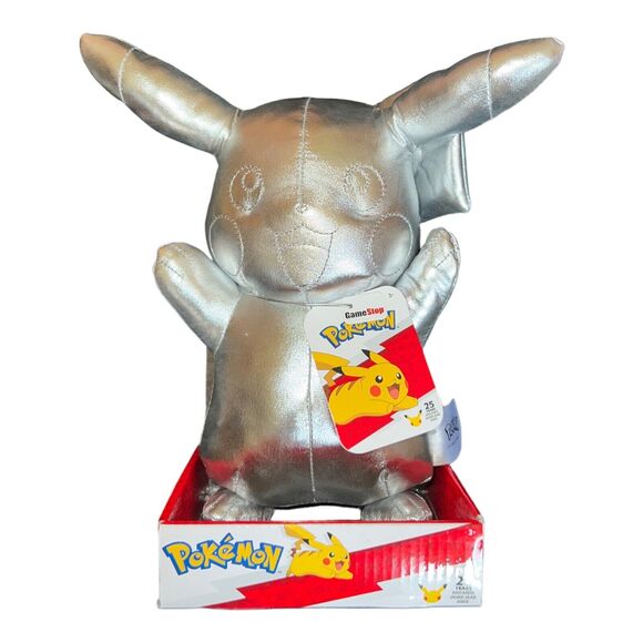 Pikachu Plush Silver 10-12" GameStop Pokemon 25th Anniversary NIB - Picture 2 of 9